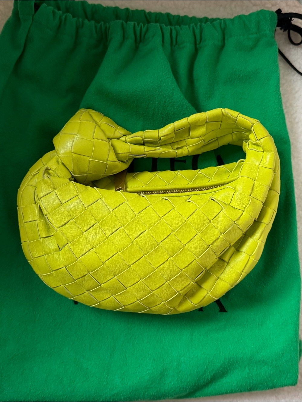 Bottega Veneta Lime Green Intrecciato Knot Shoulder Bag